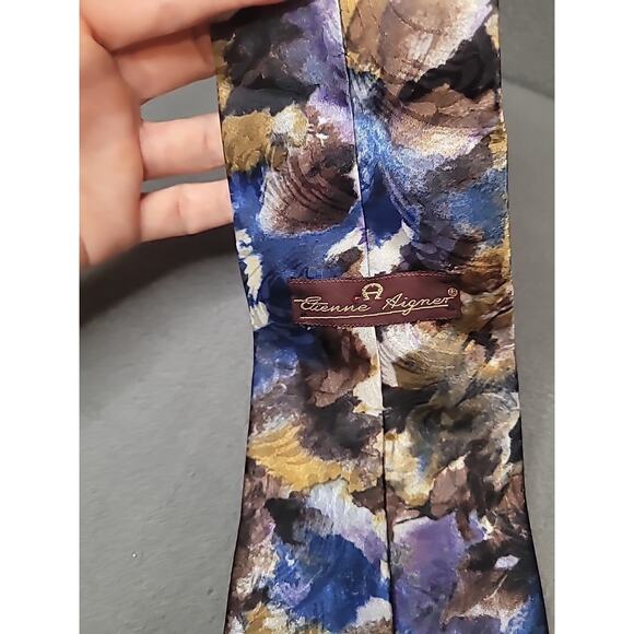 Vintage Etienne Aigner Silk Tie Abstract Fall Art Print Brown Gold GVC - Picture 5 of 5
